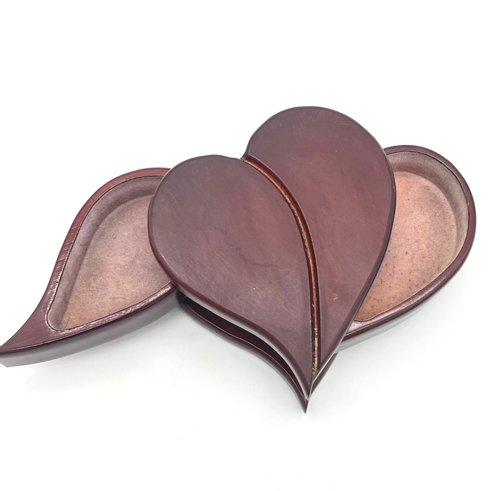 Heart Shaped Wood Swivel Jewelry Box 2-Tier Mahogany Finish Trinket Organizer